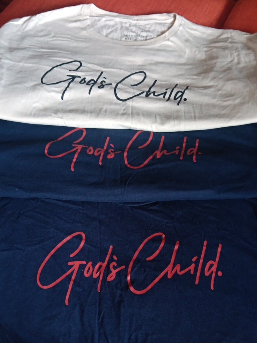 God's Child Script T-Shirts Bundle Of 3 - 2 Navy, 1 Light Tan